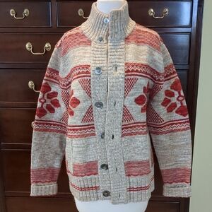 scott james tan and burnt orange cardigan.   mens size medium or women l/xl.
